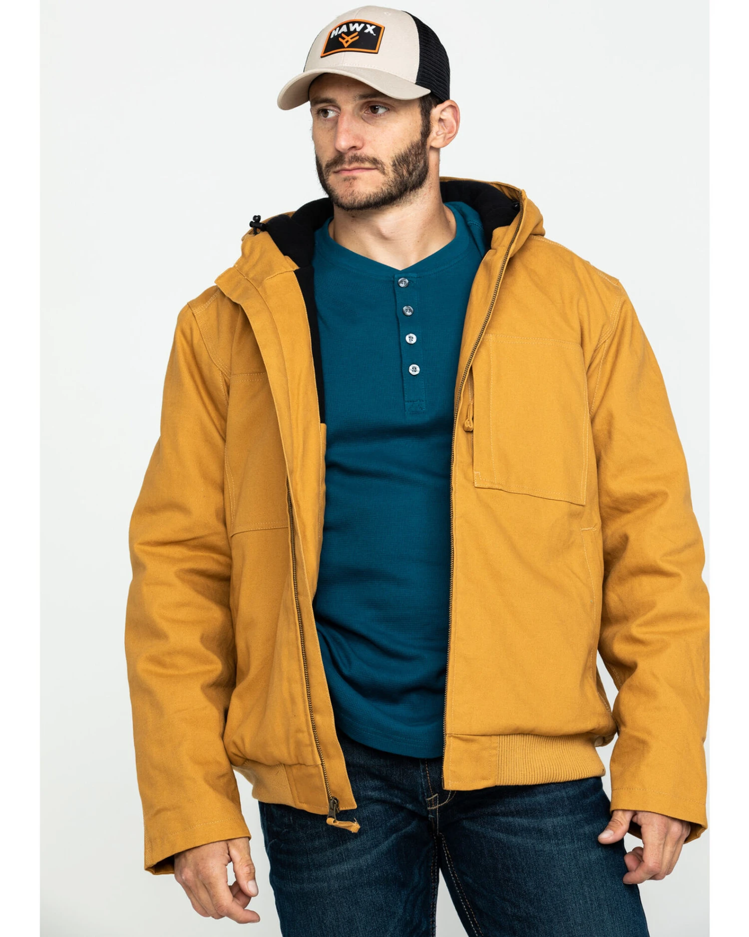 Hawx Men's Brown Canvas Quilted Bi-Swing Hooded Zip Front Work Jacket 8 Hawx Men's Brown Canvas Quilted Bi-Swing Hooded Zip Front Work Jacket - Image 6