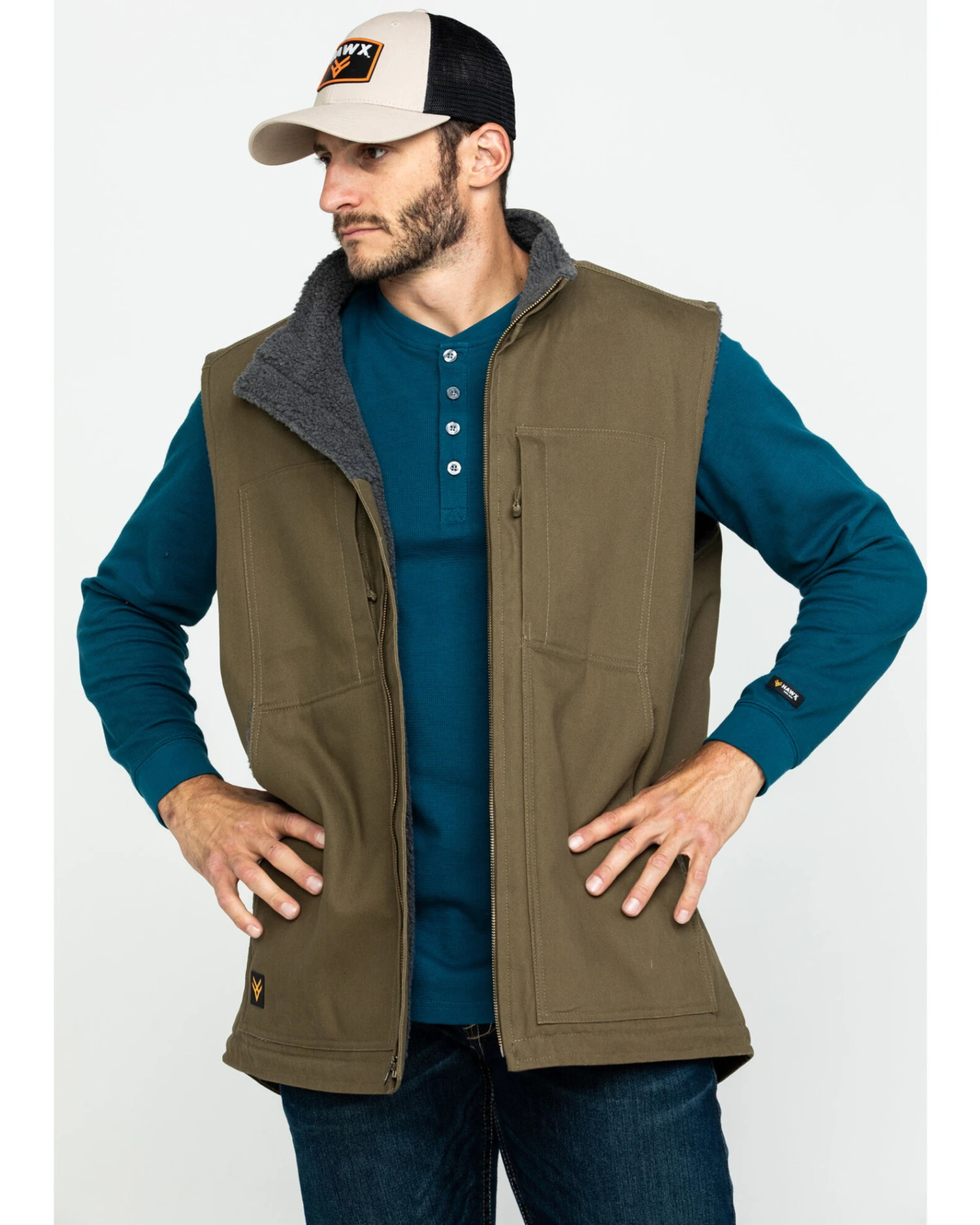 Hawx Men's Olive Canvas Sherpa Lined Work Vest 8 Hawx Men's Olive Canvas Sherpa Lined Work Vest - Image 6