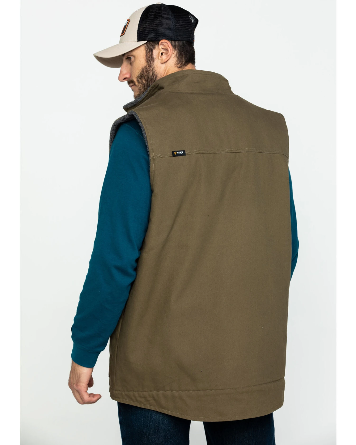 Hawx Men's Olive Canvas Sherpa Lined Work Vest 6 Hawx Men's Olive Canvas Sherpa Lined Work Vest - Image 4