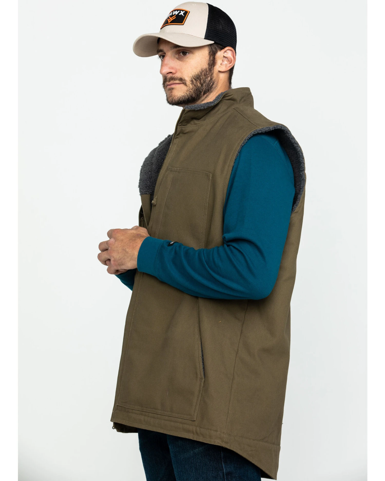 Hawx Men's Olive Canvas Sherpa Lined Work Vest 7 Hawx Men's Olive Canvas Sherpa Lined Work Vest - Image 5