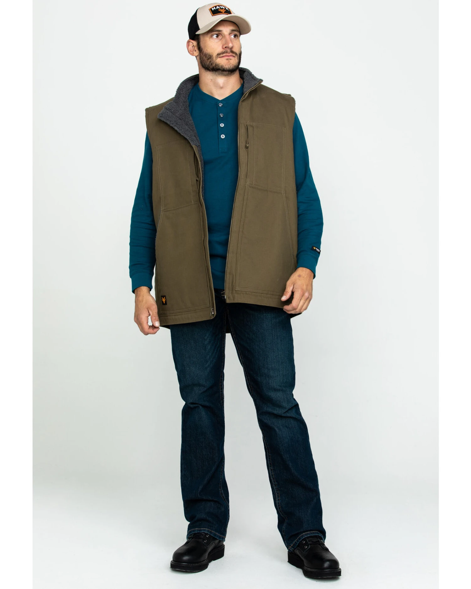 Hawx Men's Olive Canvas Sherpa Lined Work Vest 3 Hawx Men's Olive Canvas Sherpa Lined Work Vest
