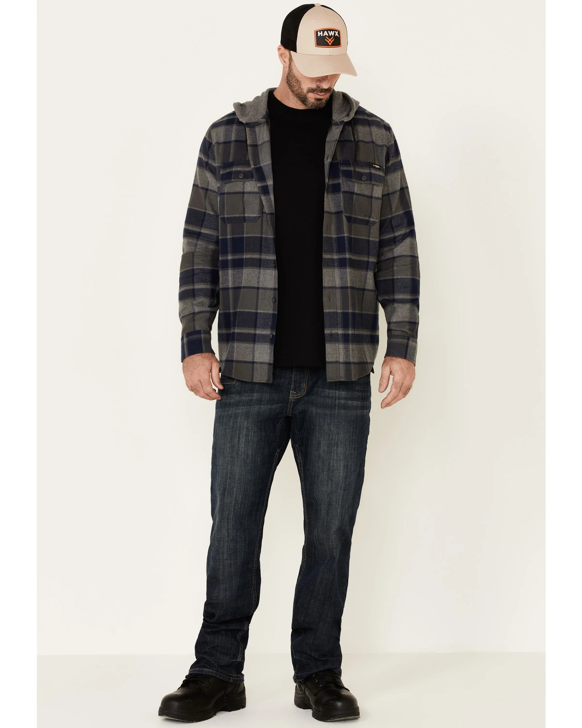 Hawx Men's Dark Gray Townsend Plaid Hooded Long Sleeve Flannel Work Shirt 3 Hawx Men's Dark Gray Townsend Plaid Hooded Long Sleeve Flannel Work Shirt