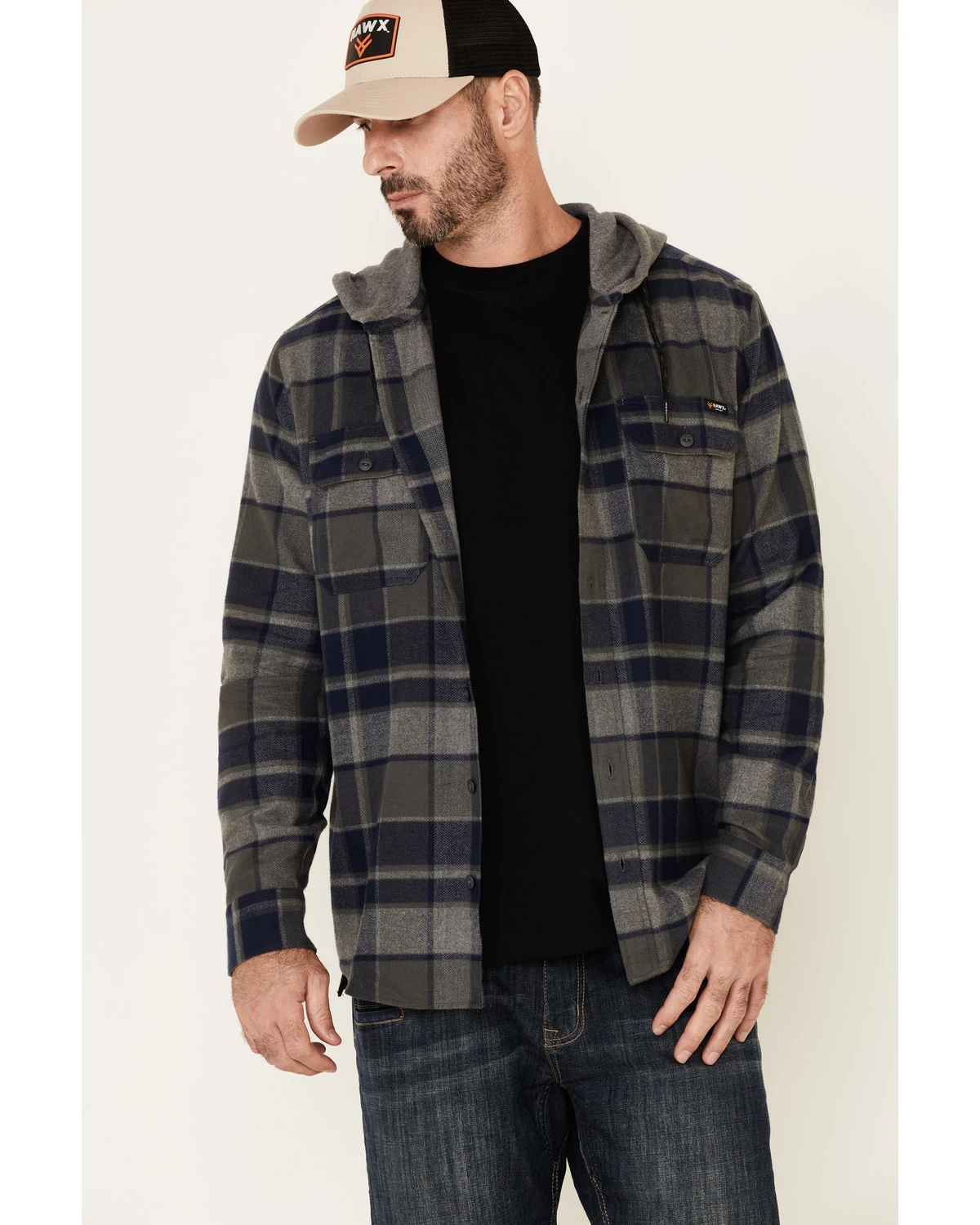 Hawx Men's Dark Gray Townsend Plaid Hooded Long Sleeve Flannel Work Shirt 4 Hawx Men's Dark Gray Townsend Plaid Hooded Long Sleeve Flannel Work Shirt - Image 2