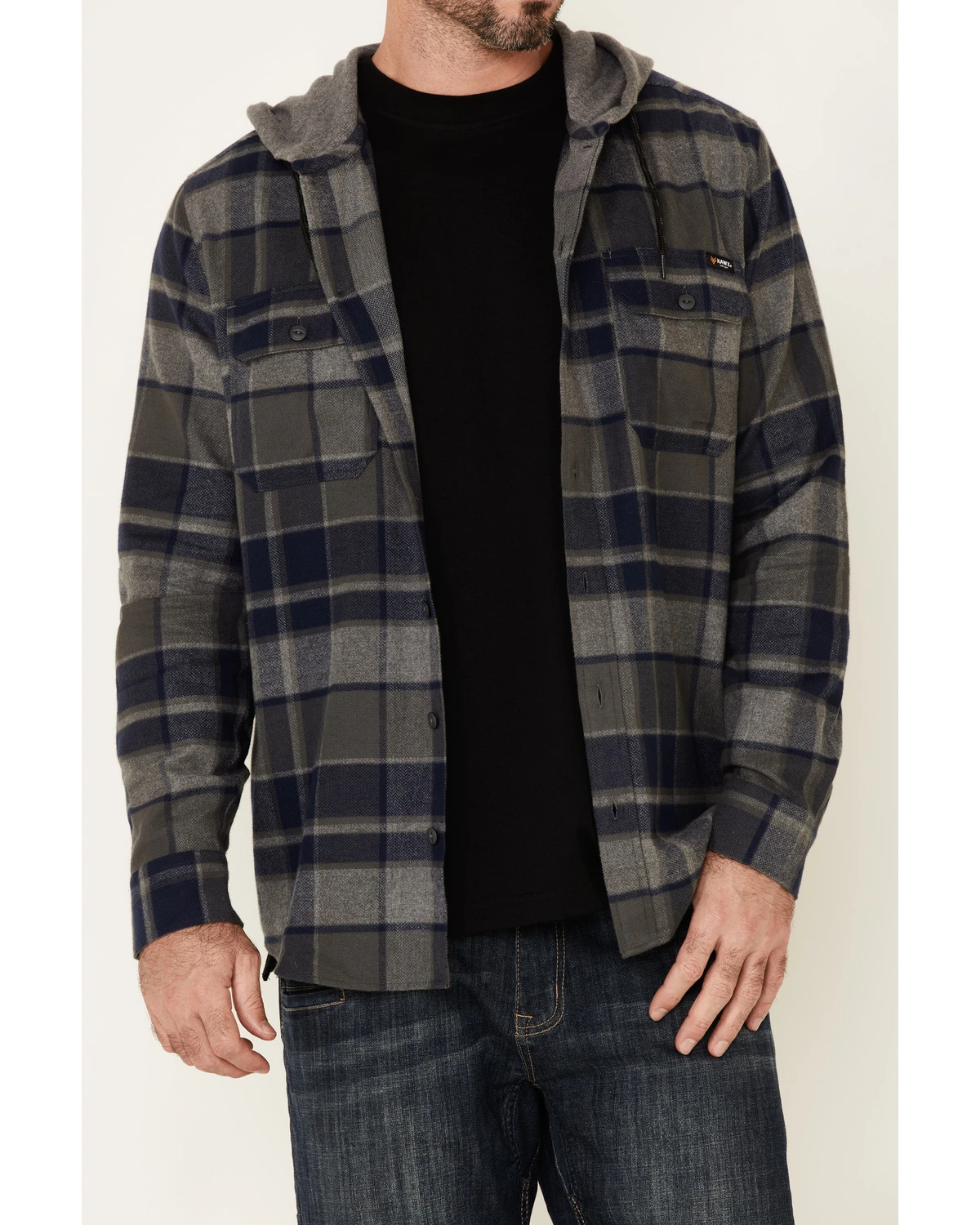 Hawx Men's Dark Gray Townsend Plaid Hooded Long Sleeve Flannel Work Shirt 5 Hawx Men's Dark Gray Townsend Plaid Hooded Long Sleeve Flannel Work Shirt - Image 3