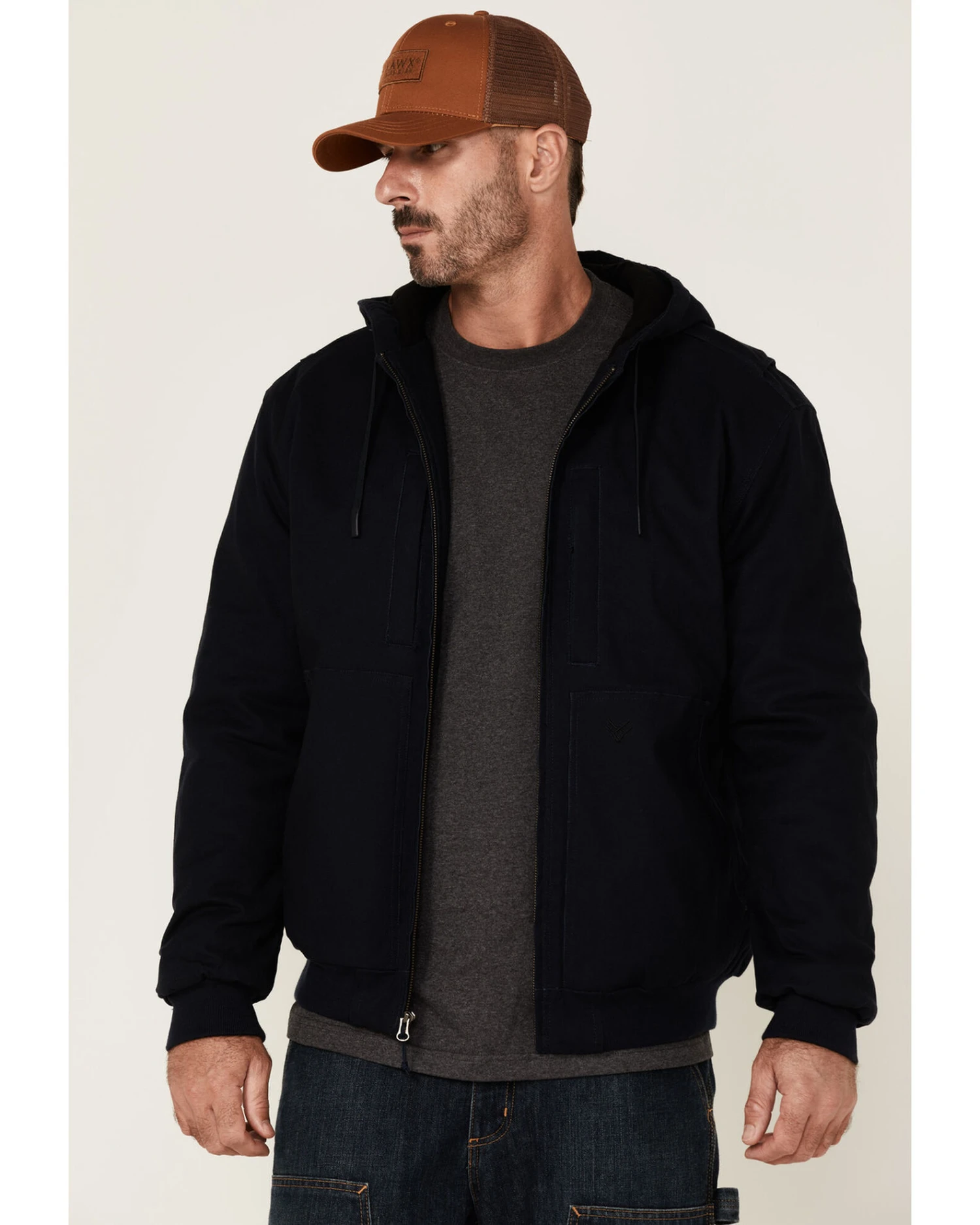 Hawx Men's Navy Pro Insulated Hooded Zip-Front Bomber Work Jacket 3 Hawx Men's Navy Pro Insulated Hooded Zip-Front Bomber Work Jacket