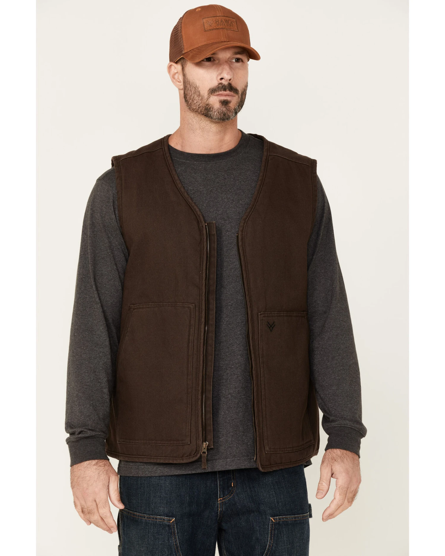 Hawx Men's Brown Weathered Canvas Zip-Front Sherpa Lined Work Vest 5 Hawx Men's Brown Weathered Canvas Zip-Front Sherpa Lined Work Vest - Image 3
