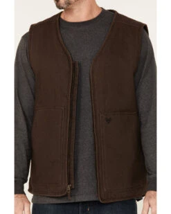 Front Page 56 Hawx Men's Brown Weathered Canvas Zip-Front Sherpa Lined Work Vest